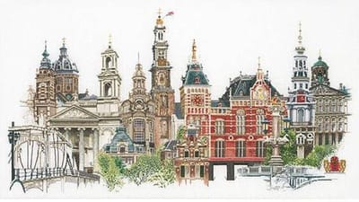 Thea Gouverneur - Borduurpakket met telpatroon - 450 - Voorgesorteerde DMC Garens - Amsterdam - Linnen - 79 cm x 50 cm - DIY Kit