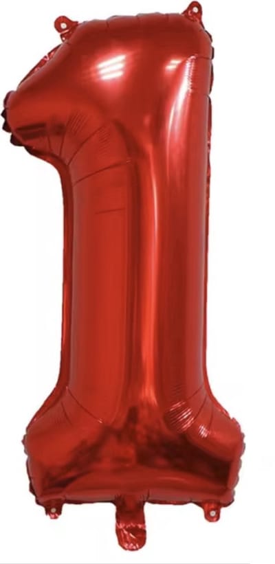 New Age Devi - Folie ballon XL 100cm met opblaasrietje - cijfer 1 rood - 1 jaar folieballon - 1 meter groot met rietje