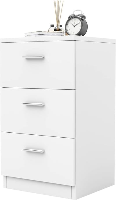 Modern Nachtkastje met 3 Laden - Wit - Compacte Bijzettafel voor Boxspringbed