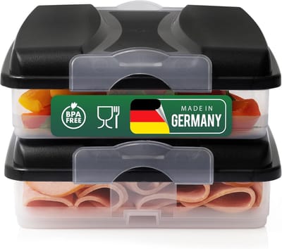 Novaliv 2x kleine voedselcontainers met 2x deksels, stapelbaar voor koelkast en vriezer, set opslagcontainers, opbergdoos organizer, voor vleeswaren, worst, kaas, fruit, groenten, maaltijdvoorbereidingscontainer