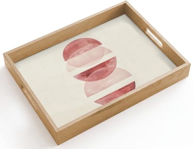 Dienblad hout 40x30 cm - Schootdienblad - Minimalistisch - Cirkels - Roze - Borrelplank rechthoek - Plateau dienbladen