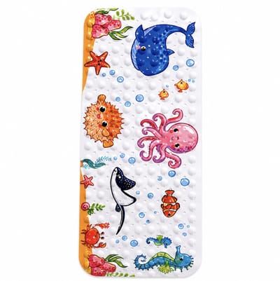 BSS® Badmat Antislip voor Bad 40x100CM – Roze Octopus Kinder Badmat met Zeedierenprint, Extra Lange Douchemat met Zuignappen en Afvoergaatjes