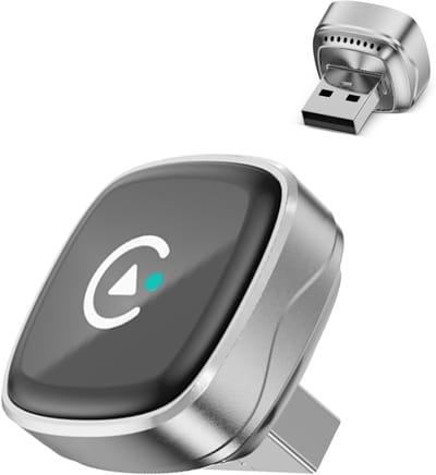 Spedal 2026 Ultra Mini Draadloze Geschikt voor CarPlay Android Auto-adapter – WLAN 6 & Bluetooth 5.3 – Automatische Verbinding in 3 tot 5 seconden – USB-C/A – Compatibel Geschikt voor iOS 10+/Android 10+ – Stabiel en Vloeiend (Zilver)