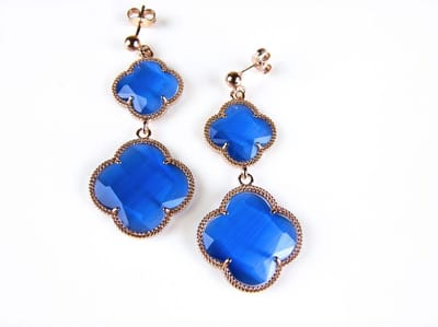 model Double Fiori groot oorringen in zilver roze verguld  felblauwe klavers