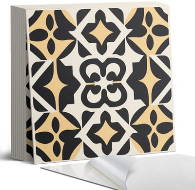 Coloray Plaktegels - Geometrisch patroon met motieven Portugese Tegels - 30 cm x 30 cm - Zwart Plaktegels - 9 stuks - Vierkant PVC Tegels - Plaktegels Keuken - Zelfklevende Vloertegels - Vinyl Tegels Zelfklevend - Zelfklevende Tegels