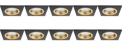 Spot Armatuur 10 Pack - Proma Rodos Pro - GU10 Inbouwspot - Vierkant - Zwart/Goud - Aluminium - 93mm