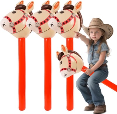 Opblaasbaar paard - 3 stuks opblaasbare staafpaarden voor kinderen - Feestdecoratie voor paarden thema