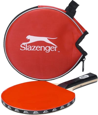 Slazenger Tafeltennisbat - 2 Sterren - Inclusief Hoes - Hout en Rubber - Zwart/Rood - 26 cm