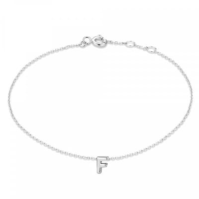 New Bling 9NB-909F Zilveren letterarmband - Letter F - lengte 16,5+1+1cm - gerhodineerd