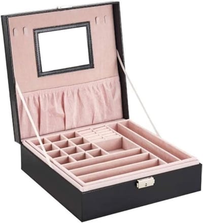 Juwelendoos - Sieraden organizer - Sieraden opbergen - Luxe kunstleer - 26.2x26.2x8cm - Zwart