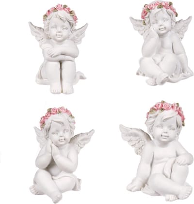 Prachtige set van 4 engelen Cherubijntjes met rozenkroon 4x4.5x4.5cm