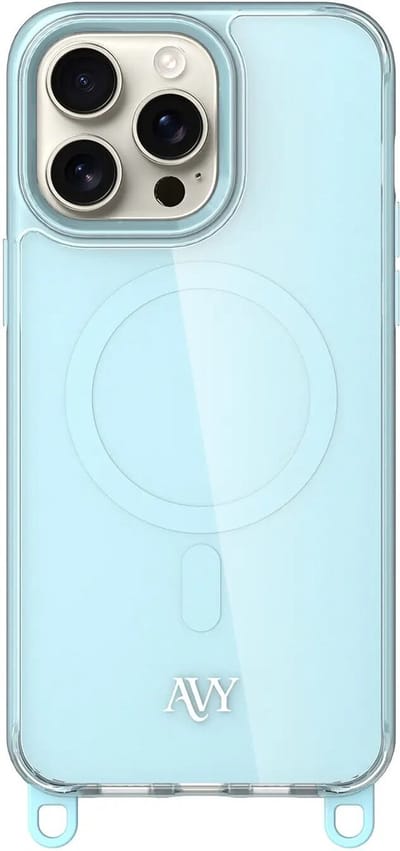 AVY Hoesje geschikt voor Apple iPhone 15 Pro Max | Compatibel met MagSafe | Back Cover | Haakjes voor koord | Blauw