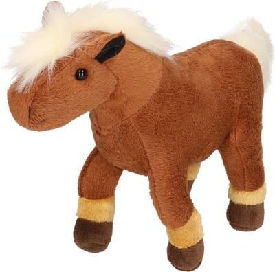Pluche bruine veulen knuffel met witte manen 26 cm - Paarden knuffeldieren