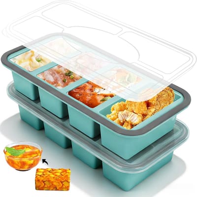 KZQ Siliconen diepvriesbak met deksel - 2-pack - inhoud 1000 ml - soep, saus, restjes, zelfgemaakte maaltijdvoorbereiding, invriescontainers voor de keuken - Blauw