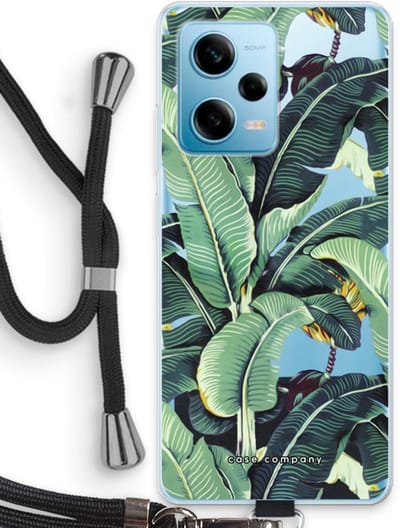 Case Company® - Hoesje met koord geschikt voor Xiaomi Redmi Note 12 Pro 5G hoesje met Koord - Bananenbladeren - Telefoonhoesje met Zwart Koord - Bescherming aan alle Kanten en Over de Schermrand