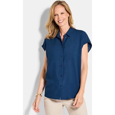 Blouse van viscose, met een overhemdkraag - donkerblauw - Gr. 19 van Goldner Fashion