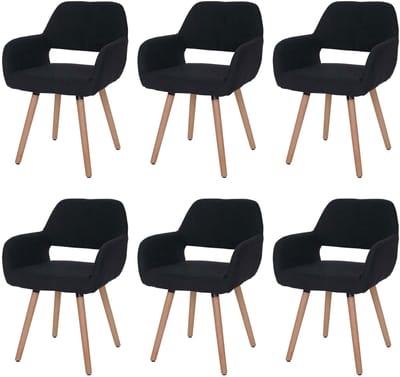 Set van 6 eetkamerstoelen MCW-A50 II, keukenstoel, retro jaren 50 design ~ textiel, zwart-grijs, lichte poten