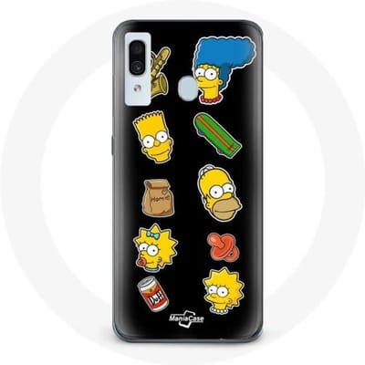 Hoesje voor Samsung galaxy A30 The Simpsons stickers zwarte achtergrond zwart