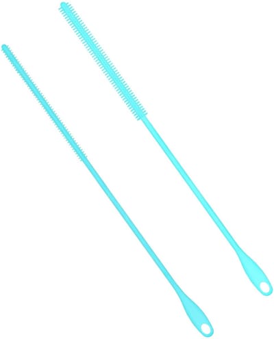 Dailygoods- Rietjesreinigerborstel 2 Stuks - Siliconen - Diameter 6mm/8mm - Lengte 24cm - Buigbaar - Voor Glas/Metalen Rietjes - Borstelset