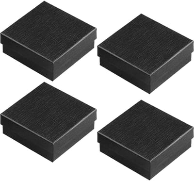 Dailygoods- Sieradendoos Set van 4 - Geschenkdoos met Deksel - Kleine Sieradendoosjes - 9 x 9 x 3 cm - Schuim en Fluweel Inleg - Zwart