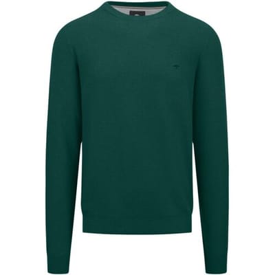 Fynch-Hatton Trui O-Neck Uni Color Fine Texture Dark Emerald / male