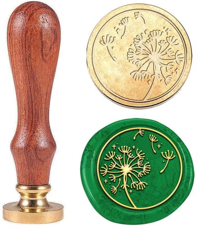 Dailygoods- Zegelstempel 30 mm - Afneembare Messing Stempelkop - Houten Handvat - Paardenbloem Design - Voor Enveloppen/Uitnodigingen - Waszegel