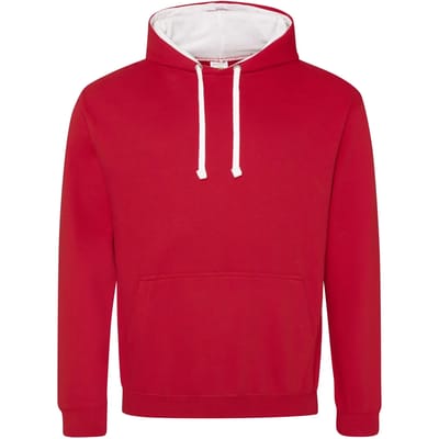 Just Hoods Varsity Hoodie JH003 - FIRE RED/ARCTIC WHITE - L