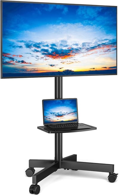 Dailygoody - TV-vloerstandaard - Verstelbare hoogte - Met wielen - Zwart - Geschikt voor 27-60 inch - Maximaal 40 kg - Ideaal voor thuis en kantoor