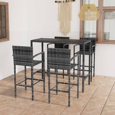 vidaXL - 5-delige - Tuinbarset - poly - rattan - grijs