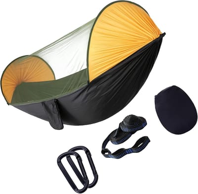 Camping Hangmat - Schommelmat - Ontspannen Buiten - Automatische Snelopening - Dubbel Draagvermogen - Zwart
