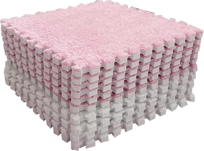 Zachte en Comfortabele Pluche Foam Vloermat - Interlockende Tapijt Puzzle voor Slaapkamer en Speelruimte (Roze en Wit)