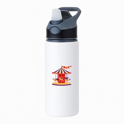 Hacebo® - Draaimolen waterfles met rietje zwart - Kind - Paarden liefhebbers - Kermis - attractie - water fles - 650ML