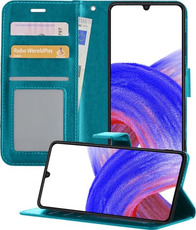 Hoesje - Met Pasjeshouder - Geschikt voor Samsung Galaxy A33 - Luxe Bookcase Portemonee - Flip Case - Kunstleer Book Case - Flipcase - Book Cover - Walletcase - Portemonneehoes - Telefoonhoesjes - Turquoise