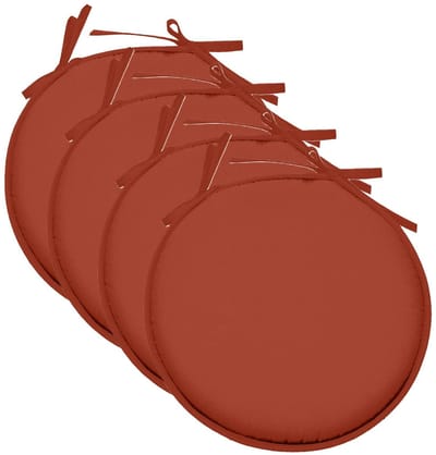 Stof Textile Home stoelkussens - 4x - terracotta - D40 x H3 cm - voor binnen - touwtjes sluiting - zitkussens plat - rond