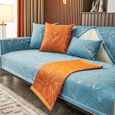 Goudblad Jacquard Bankhoezen Chenille Luxe Bankkussen Universele Woonkamer Bank Antislip Armleuning Rugleuning Kussens 70x70cm 1pcs