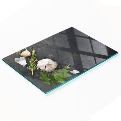 Multifunctionele decoratieve snijplank van gehard glas voor de keuken, knoflookmotief, 80x52 cm