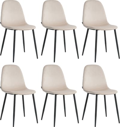 Lina® Napoli Eetkamerstoelen - Cream - Set van 6 - Fluweel - Velvet