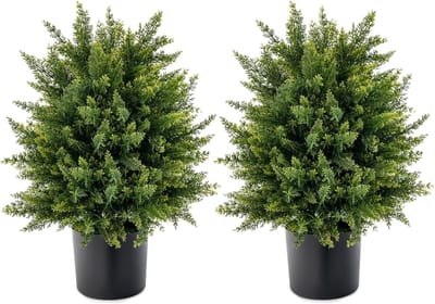 KOMFOTTEU Set van 2 kunstcederbomen met cement, 55 cm, kunstpotplanten met cement voor binnen- en buitendecoratie