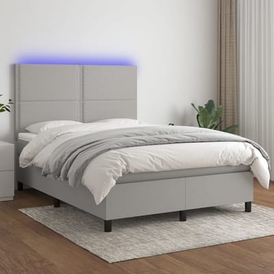 vidaXL - Boxspring - met - matras - en - LED - stof - lichtgrijs - 140x190 - cm