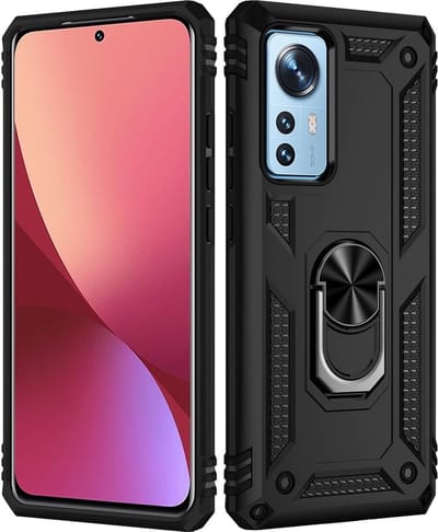 Geschikt voor Xiaomi 12 Pro Ring Hoesje Armor Anti-shock Backcover Zwart - Geschikt voor Xiaomi 12 Pro Geschikt voor Xiaomi 12 Pro Backcover kickstand Ring houder cover TPU backcover oTronica