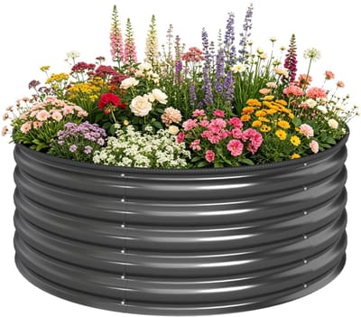 Plantenbak - Verhoogd Tuinbed met Veiligheidsrand & Open Bodem - Bloembak - Plantenbed - Kweekbak - Moestuinbak - voor Buiten, Terras, Tuin & Balkon - voor Groenten, Bloemen & Kruiden - 120 x 120 x 43 cm - Donkergrijs