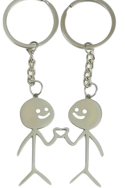 Koppels Sleutelhanger Stickman I Grappige Sleutelhouder I Voor Koppels I Valentijnsdagcadeau I 2-delig I RVS I Zilver