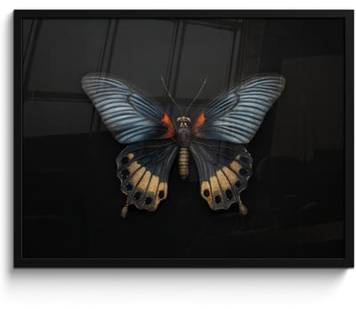 Poster in lijst - Fotolijst 70x50 cm - Posters - Vlinder - Metaalachtig - Geometrisch patroon - Posterlijst zwart - Decoratie - Wanddecoratie woonkamer - Muurdecoratie slaapkamer