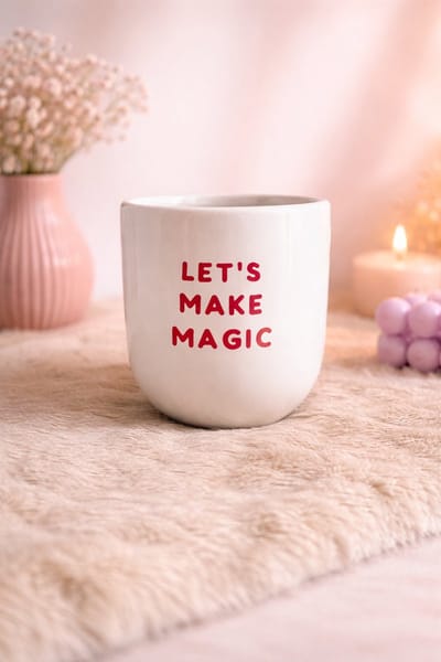 Mok ‘Let’s Make Magic’ – Voor dromen, plannen & grote ideeën | Viva Femme | Koffiemok | Theemok | Mok met tekst | Keramiek | 300 ml | Cadeau | Wit