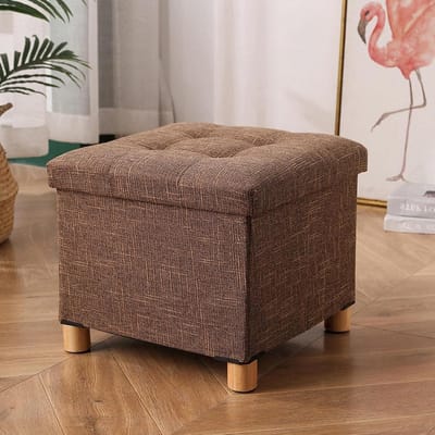 Pouf Voetkruk - Voetenbankje Luiertafel - Woonkamer Slaapkamer - Katoen Linnen - Vierkant - Grijs