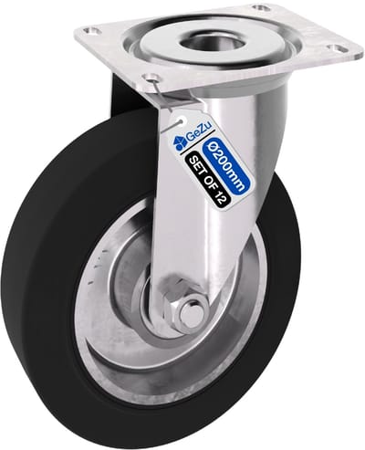 GEZU IMPEX Zwenkwielen 200x40mm Gegalvaniseerd Set van 12 Zware Zwenkwielen Industriële Polyurethaan Massief Rubber Wielen voor Werkbanken Meubels Trolley & Apparatuur