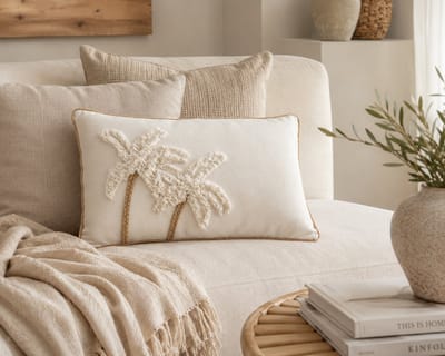 Sahara Sierkussen 30 x 50 cm – Palmboom Design – Getuft Katoen – Naturel/Crème