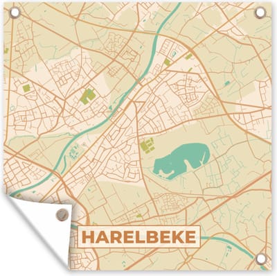 Tuin poster Harelbeke - Kaart - Vintage - Stadskaart - Plattegrond - 200x200 cm - Tuindoek