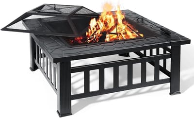 Vierkante Vuurtabel - Buitenhaard Grill - Gezellige Avonden - Verbreed Tafelblad - 81x81x50 cm - Zwart