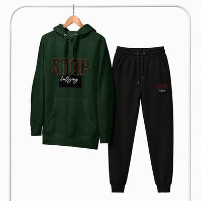 Trainingspak Heren – Hoodie Heren – Sportbroek Heren – STOP BULLYING – Katoen - Donkergroen - S